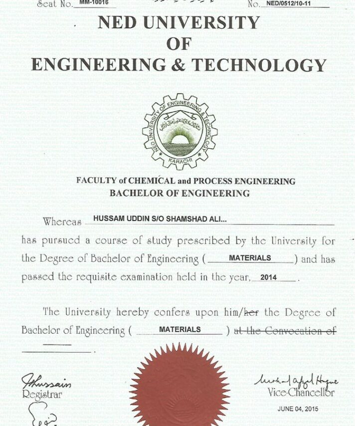 Buy college degree from The NED University of Engineering and Technology
